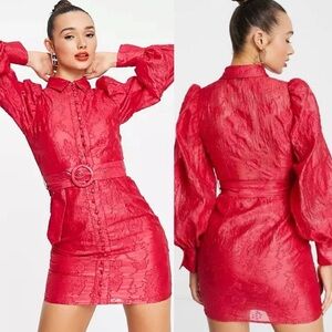 NWT ASOS DESIGN Belted Button Mini Shirt Dress Floral Burnout in Pink 10